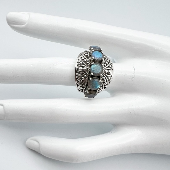 🌟NICKY BUTLER 925 Sterling Silver Labradorite Caviar Bead Dome Ring Size 6 NEW - Picture 5 of 12